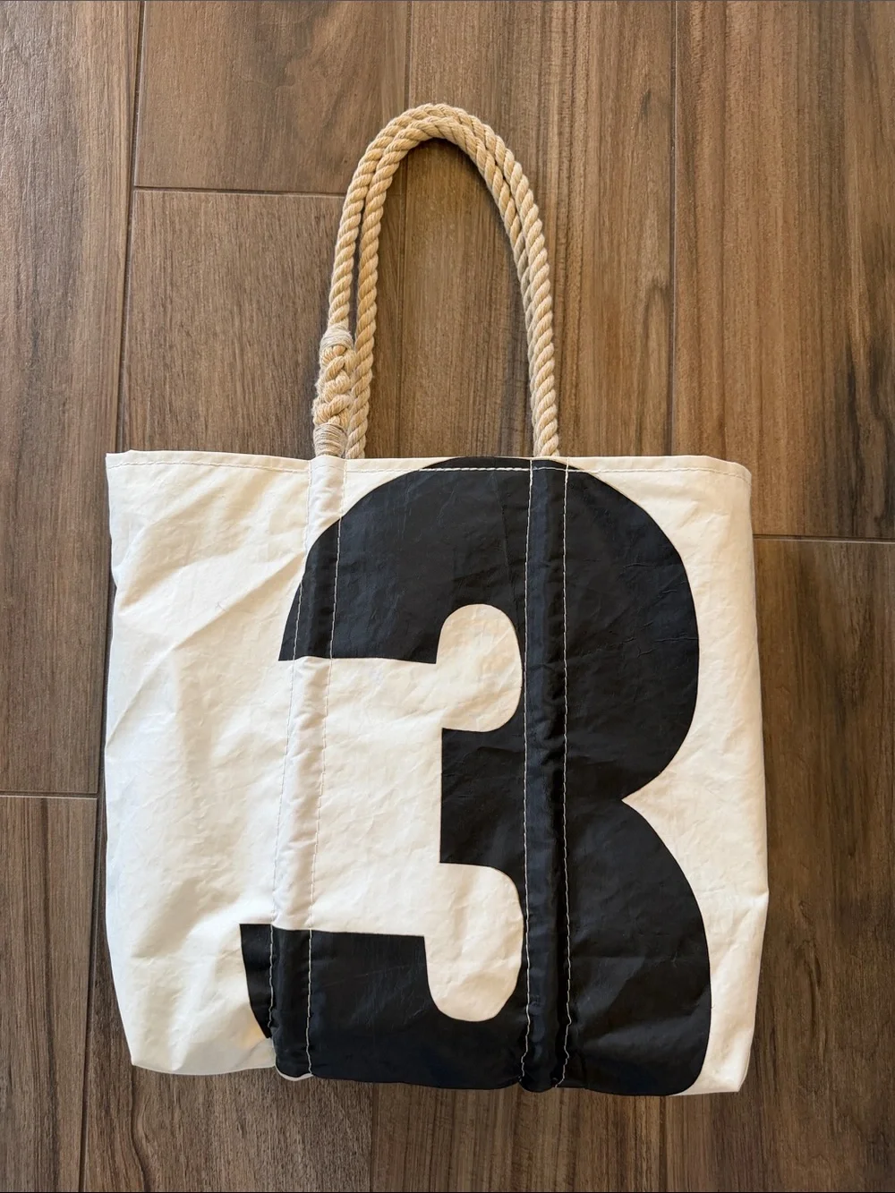 Sea Bags Maine Tote Bag with Black Number 3 Print - Rope Handles. Recycled Sails - Picture 12 of 16